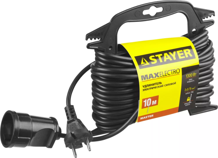 Удлинитель электрический "MAXElectro" на маленькой рамке, 10 м, 1 гнездо, STAYER 55014-10 купить в Челябинске