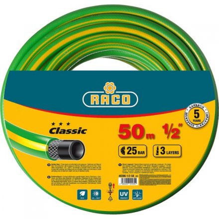 Шланг RACO CLASSIC поливочный, 25атм., армированный, 3-х слойный, 1/2&quot;х50м 40306-1/2-50_z01 купить в Челябинске