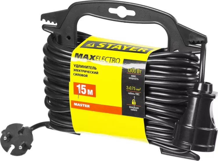 Удлинитель электрический "MAXElectro" на маленькой рамке, 15 м, 1 гнездо, STAYER 55014-15 купить в Челябинске