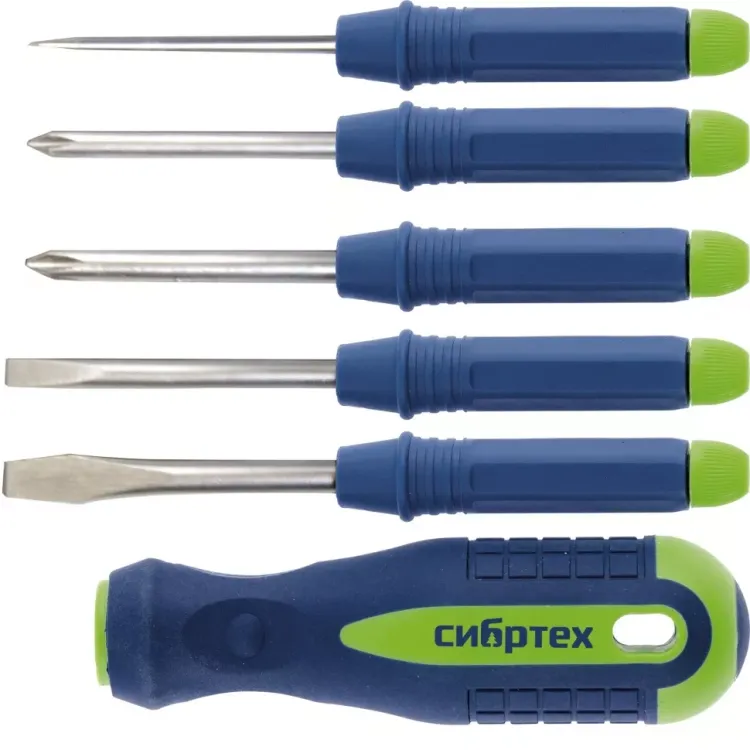 Отвертка со сменными насадками 5 штук CrV Сибртех артикул 13384 купить в Челябинске