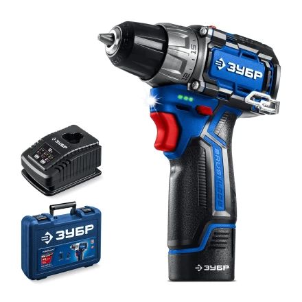 ЗУБР КОМПАКТ #2, 12 В, 45 Н·м, 1 АКБ тип Т7 (2 А·ч), дрель-шуруповерт, BRUSHLESS, кейс, Профессионал (DB-121-21) купить в Челябинске