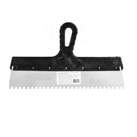 Шпатель  из нержавеющей стали 350 мм зуб 6 х 6 мм пластмассовая ручка 85141 купить в Челябинске