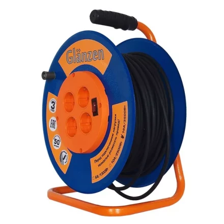 Удлинитель силовой на катушке GLANZEN 4 гн. КГ 3х2,5 ЕВ-50-010 купить в Челябинске