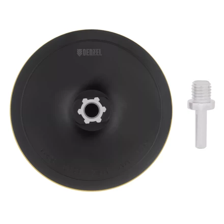 Тарелка опорная для дрели и УШМ с липучкой, 150 мм, твердая, с адаптером c М14 на d8 Denzel 76255 купить в Челябинске