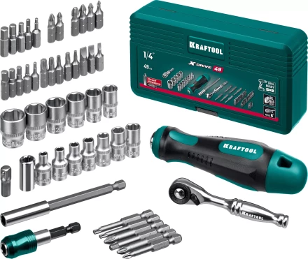 Набор: отвертка-битодержатель X-Drive с битами, торцевыми головками, мини-трещеткой, 25816 купить в Челябинске