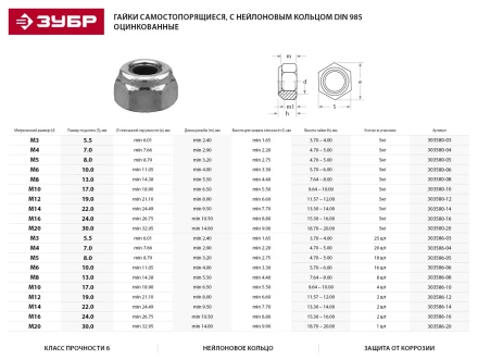 Гайка ЗУБР &quot;МАСТЕР&quot; DIN 985 самостопорящаяся, с нейлоновым кольцом, класс прочности 8, оцинкованная, M4, 5кг 303580-04 купить в Челябинске
