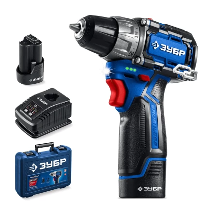 ЗУБР КОМПАКТ #3, 12 В, 45 Н·м, 2 АКБ тип Т7 (2 А·ч), дрель-шуруповерт, BRUSHLESS, кейс, Профессионал (DB-121-22) купить в Челябинске