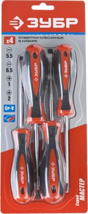 Набор ЗУБР &quot;МАСТЕР&quot;: Отвертки, Cr-v, эргономичная двухкомпонентная рукоятка, 4шт 25065-H4_z03 купить в Челябинске