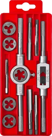 Набор ЗУБР &quot;МАСТЕР&quot; с металлореж. Инстр., метчики однопроходные и плашки М6-М12, оснастка - в пластиковом боксе, 12пред. 28121-H12 купить в Челябинске