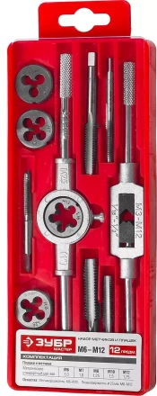 Набор ЗУБР &quot;МАСТЕР&quot; с металлореж. Инстр., метчики однопроходные и плашки М6-М12, оснастка - в пластиковом боксе, 12пред. 28121-H12 купить в Челябинске