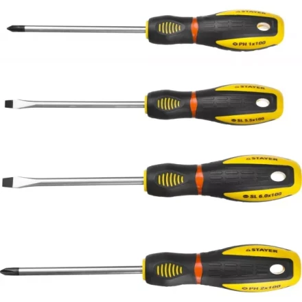 Набор STAYER &quot;PROFESSIONAL&quot; &quot;PROTech&quot;: Отвертки, Cr-Mo, эргономичная двухкомпонентная рукоятка, 4шт 25133-H4_z02 купить в Челябинске