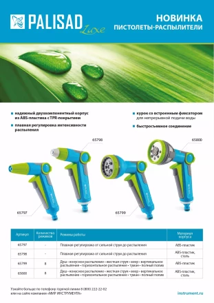 Пистолет-распылитель Palisad 65799, 8 режимов, регулируемый, с курком, Luxe купить в Челябинске