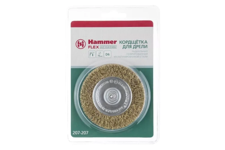 Кордщетка HAMMER плоская 75мм для дрели гофрированная латунированная сталь (207-207) купить в Челябинске