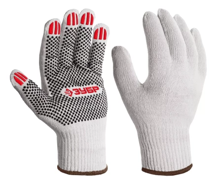 ЗУБР ОПТИМА, XL (10), х/б перчатки с ПВХ покрытием (точка), 10 класс (11440-XL) купить в Челябинске