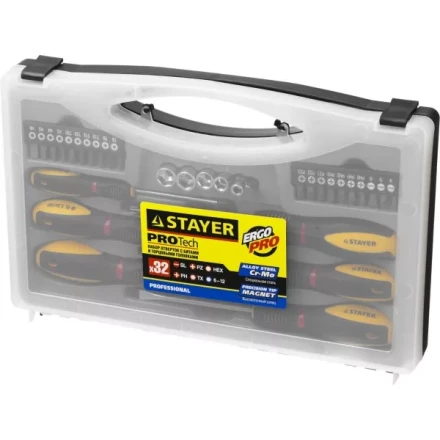 Набор STAYER "PROFESSIONAL" "PROTech": Отвертки, Cr-Mo, двухкомп рукоятка, намагниченные, 32 предмета, в кейсе 25134-H18_z01 купить в Челябинске