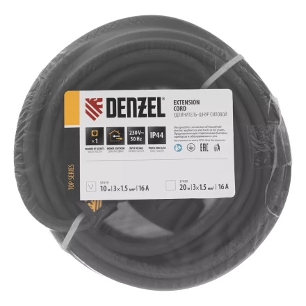 Удлинитель-шнур силовой Denzel Top Series, КГТТ, 10м, 1 розетка, 3 x 1,5 мм, 3 м 37419 купить в Челябинске