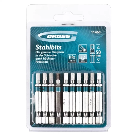 Набор бит HEX 4х50 сталь S2 10 шт GROSS 11463 купить в Челябинске