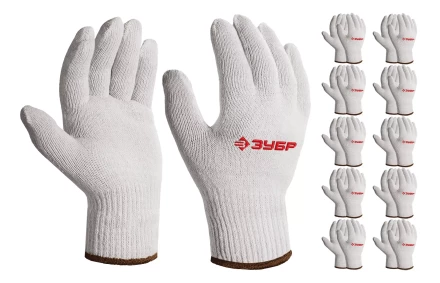 ЗУБР ОПТИМА, L-XL, х/б перчатки без покрытия, 10 класс, 10 пар (11446-XL10) купить в Челябинске