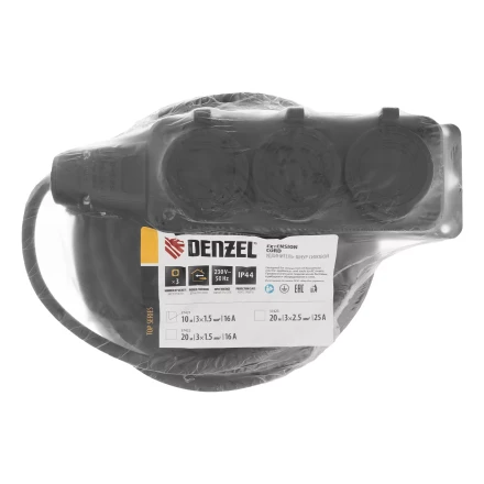 Удлинитель-шнур силовой Denzel Top Series 37421, КГТТ, 10м, 3 розетки, 3 x 1,5 мм, 3 м купить в Челябинске