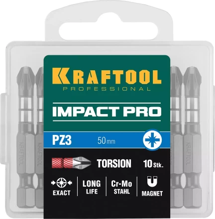 Биты для ударных шуруповертов KRAFTOOL Impact Pro PZ 26193-3-50-S10 купить в Челябинске