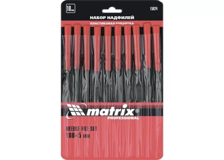 Набор надфилей 180 х 5мм 10 шт пластиковые рукоятки MATRIX 15824 купить в Челябинске