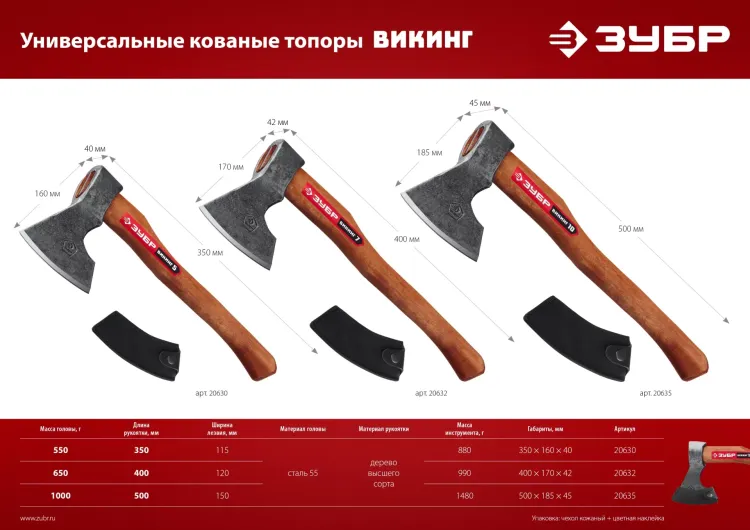 ЗУБР ВИКИНГ-10, 1100/1450 г, 500 мм, универсальный кованый топор (20635) купить в Челябинске