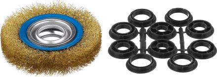 ЗУБР &quot;ПРОФЕССИОНАЛ&quot;. Щетка дисковая для точильно-шлифовального станка, витая стальная латунирован проволока 0,3мм, 125х32мм 35186-125_z01 купить в Челябинске