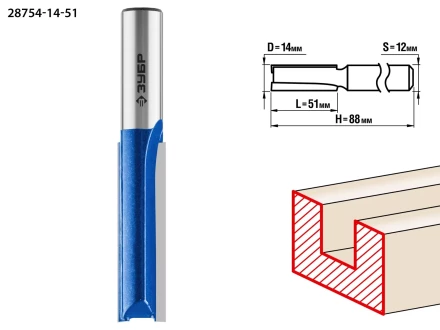 ЗУБР 14 x 51 мм, хвостовик 12 мм, фреза пазовая прямая. удлиненная, Профессионал (28754-14-51) купить в Челябинске