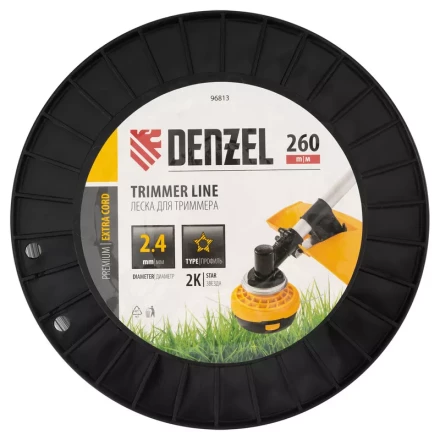 Леска для триммера двухкомпонентная звезда, 2,4мм х 260м, на DIN катушке EXTRA CORD// Denzel 96813 купить в Челябинске