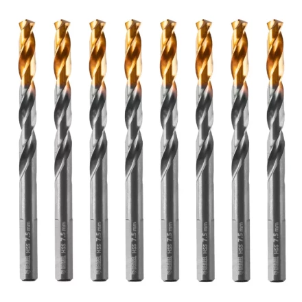 Сверло по металлу, 7,5 мм, HSS-Tin, Golden Tip, 8 шт. Denzel 717218 купить в Челябинске