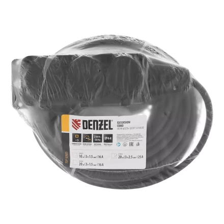 Удлинитель-шнур силовой Denzel Top Series , КГТТ, 20м, 3 розетки, 3 x 2,5 мм, 3 м 37423 купить в Челябинске