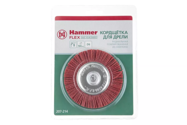 Кордщетка HAMMER плоская 100мм для дрели нейлон (207-214) купить в Челябинске
