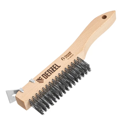 Щетка зачистная 4-х рядная, проволока из нержавеющей стали с деревянной ручкой скребок, EFP// Denzel 74847 купить в Челябинске