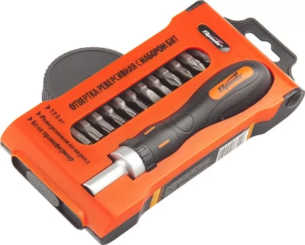 Отвертка реверсивная с набором бит, CrV, 12шт SPARTA 11347 купить в Челябинске