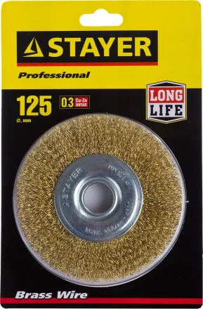 STAYER &quot;PROFESSIONAL&quot;. Щетка дисковая для УШМ, витая стальная латунированная проволока 0,3мм, 125ммх22мм 35122-125 купить в Челябинске