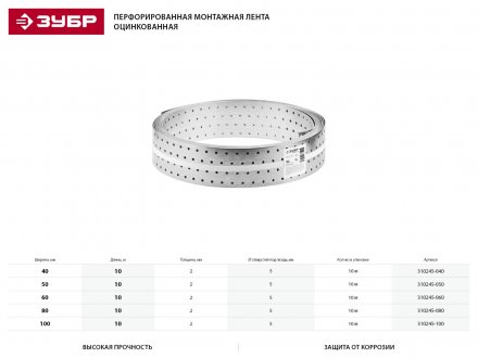 Перфорированная монтажная лента ЗУБР &quot;МАСТЕР&quot;, 50х2,00мм, 10м 310245-050 купить в Челябинске