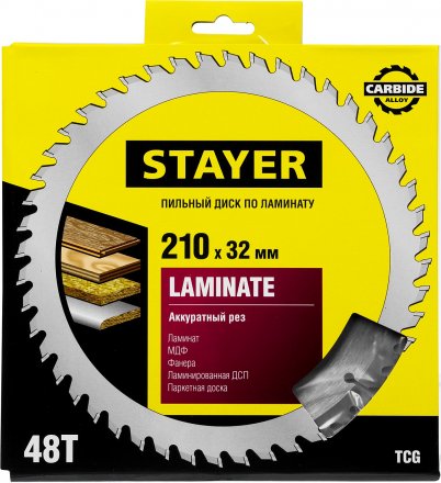 Пильный диск &quot;Laminate line&quot; для ламината, 210x32, 48Т, STAYER 3684-210-32-48 купить в Челябинске