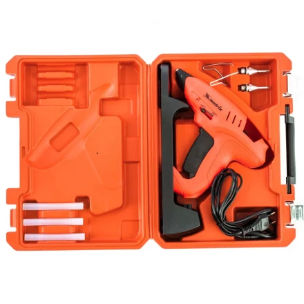 Клеевой пистолет 11 мм подставка кейс 20 160 Вт 16 г/мин регулятор 150-200° Matrix 93015 купить в Челябинске