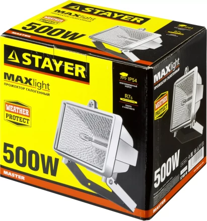 Прожектор STAYER &quot;MASTER&quot; MAXLight галогенный, с дугой крепления под установку, белый, 500Вт 57103-W купить в Челябинске