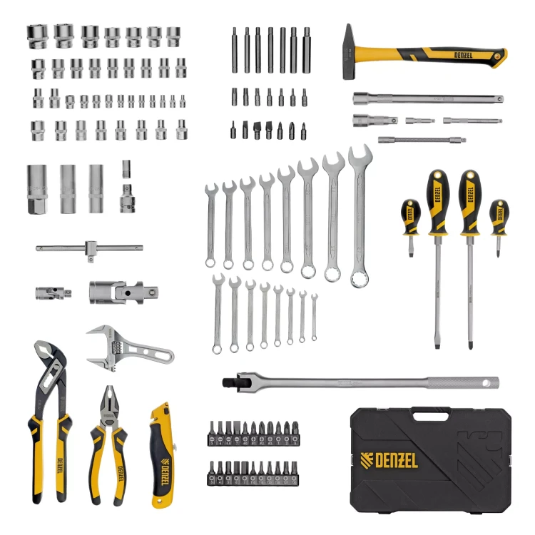 Набор инструментов Denzel 15804, 1/2", 1/4", CrV, S2, пластиковый кейс, 122 предмета купить в Челябинске