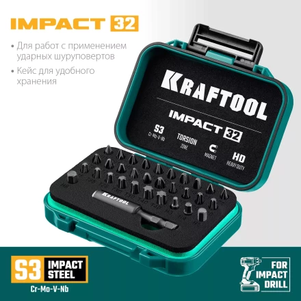 Набор ударных торсионных бит KRAFTOOL Impact, Cr-Mo-V-Nb сталь 26066-H32 купить в Челябинске