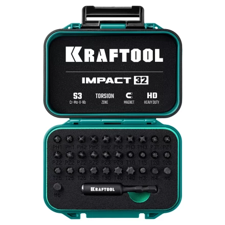 Набор ударных торсионных бит KRAFTOOL Impact, Cr-Mo-V-Nb сталь 26066-H32 купить в Челябинске