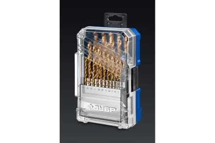 ЗУБР ТИТАН 25шт (1-13мм) сталь Р6М5, класс А, титановое покрытие, пласт.бокс, набор сверл по металлу (29617-H25) купить в Челябинске