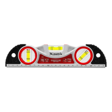 Уровень алюминиевый литой, фрезерованный, 3 глазка, две ударные площадки, 235 мм// Matrix 34910 купить в Челябинске