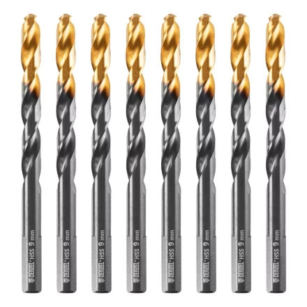 Сверло по металлу, 9 мм, HSS-Tin, Golden Tip, 8 шт. Denzel 717221 купить в Челябинске