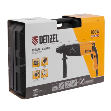 Перфоратор электрический RHH-800-26  SDS-plus 800 Вт 3 Дж  3 плюс 1 режим Denzel 26607 купить в Челябинске
