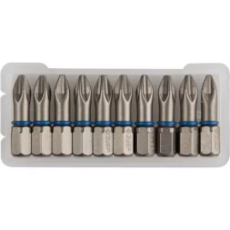 Биты ЗУБР "ЭКСПЕРТ" торсионные кованые, обточенные, хромомолибденовая сталь, тип хвостовика C 1/4", PH2, 25мм, 10шт 26011-2-25-10