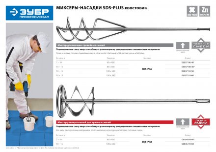 Миксер ЗУБР &quot;ПРОФЕССИОНАЛ&quot; для песчано-гравийных смесей, SDS+ хвостовик, оцинкованный, на подвеске, 100x500мм 06037-10-50 купить в Челябинске