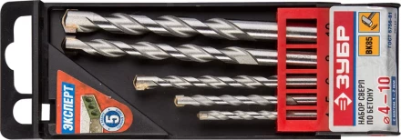 Набор ЗУБР Сверла по бетону ударные, 4-5-6-8-10 мм, пластиковый бокс, 5 шт 29140-H5 купить в Челябинске
