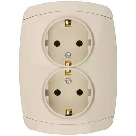 Розетка СВЕТОЗАР &quot;CITY LIGHT&quot; двойная в сборе, с заземлением, цвет бежевый, 16А/~250В SV-54207-B купить в Челябинске